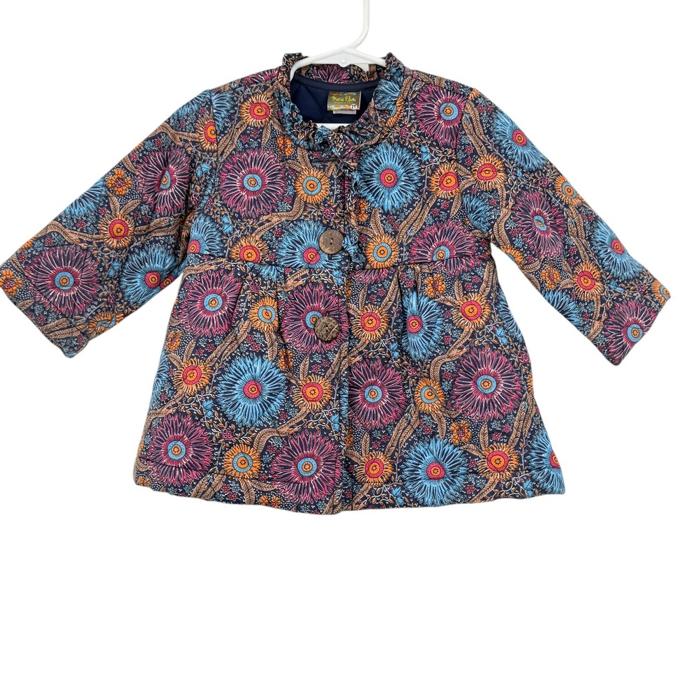 Maria‎ Elena Girls Quilted Jacket Coat Floral Print Blue Pink Orange Cotton 2T